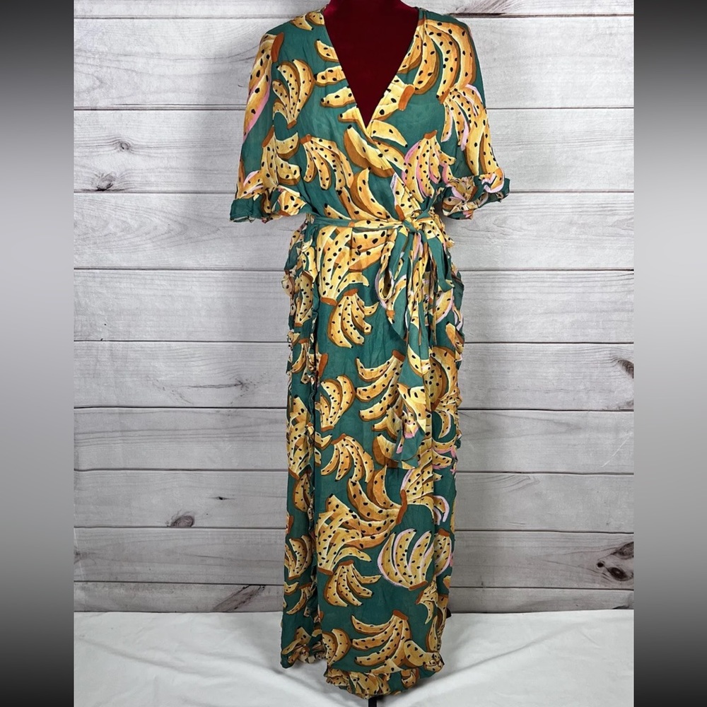 NWT Farm Rio Raining Bananas Maxi Wrap Dress - Picture 3 of 5